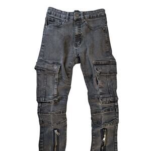 Waimea Skinny Stacked Jeans Mens 26x30 Black Faded Ribbed Distressed Cargo